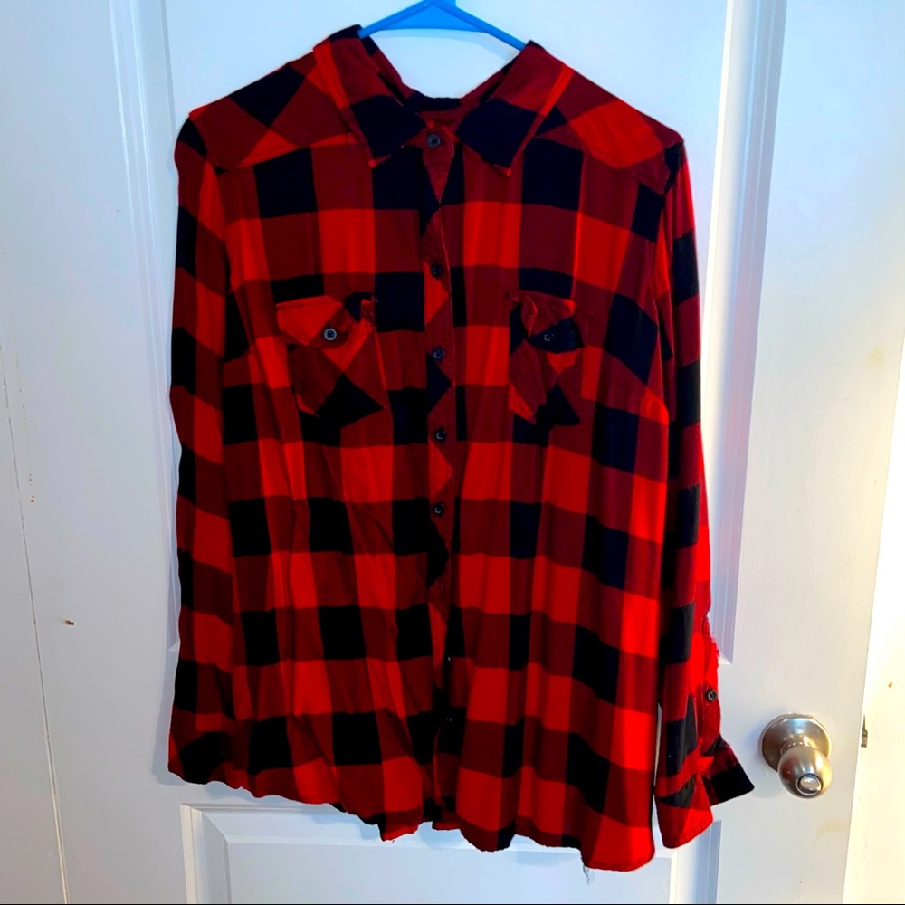 Red Plaid Button-Up